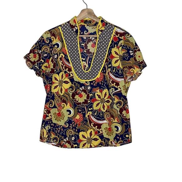 J.CREW FLORAL PRINT BOHEMIAN‎ YOKE NECK TOP SIZE M - Picture 1 of 6